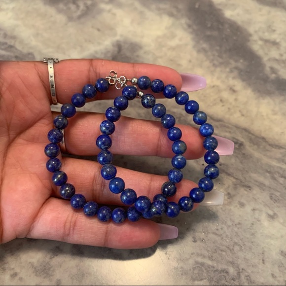 Lapis Lazuli Stone Hoop Earrings - Picture 1 of 7